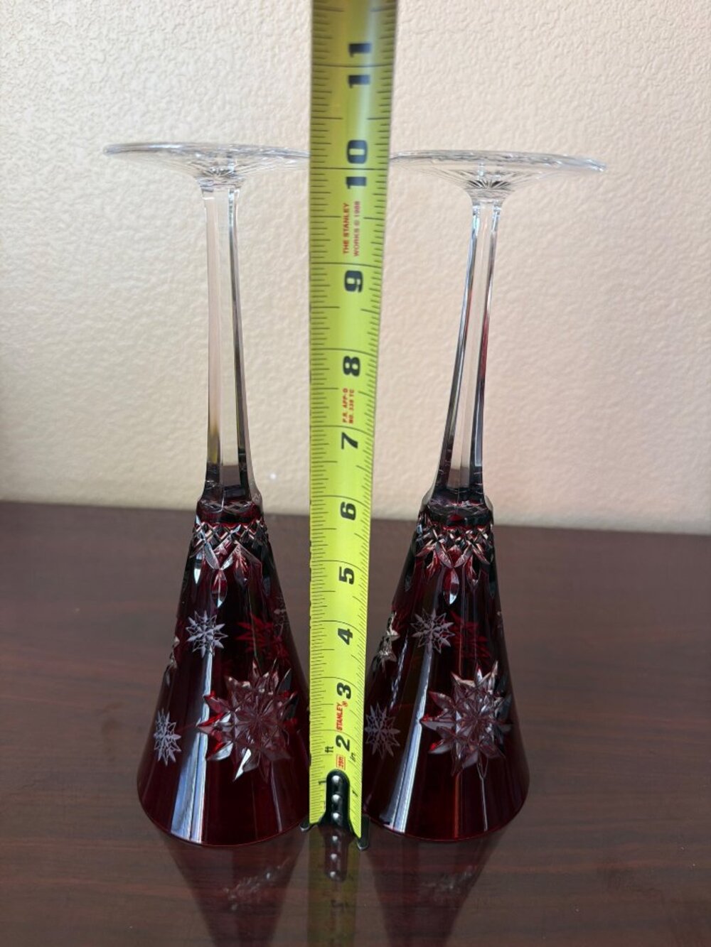 Waterford Snowflake Wishes Joy 2011 Ruby Champagne Flutes Pair Signed O'Keeffe - Picture 13 of 13